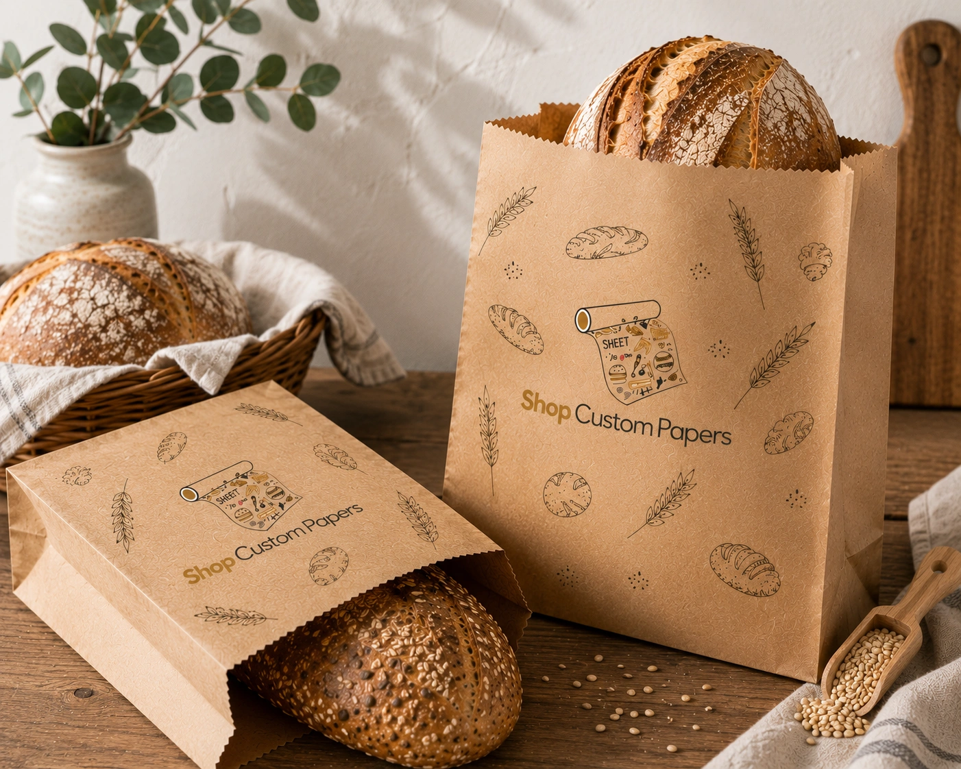 Custom printed Paper Bags for Storing Bread