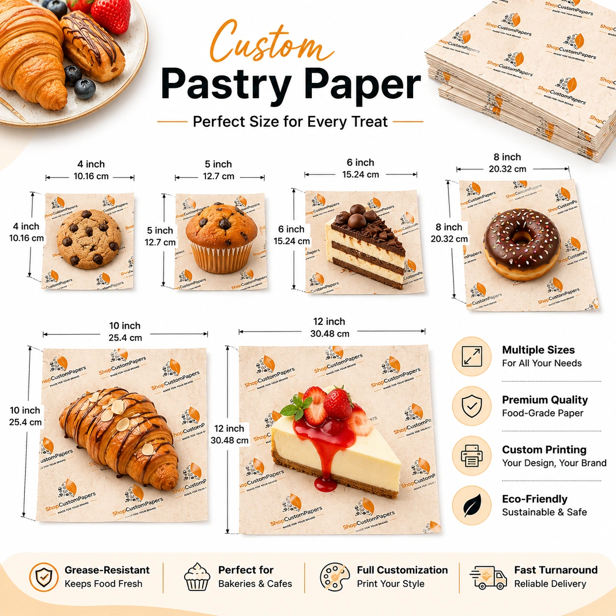 Custom Pastry Papers Sizes